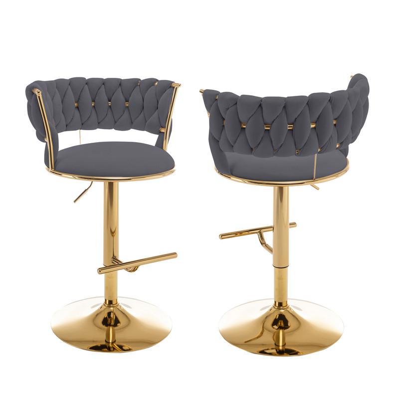 Dark gray adjustable barstool with a gold color base (SET OF 2). Picture 1