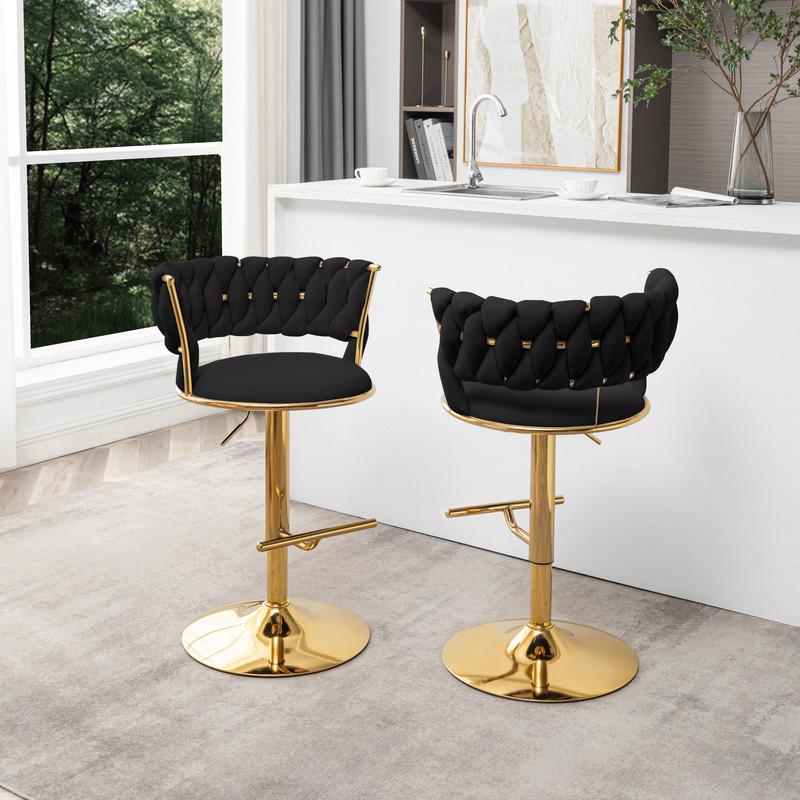 Black adjustable barstool with a gold color base (SET OF 2). Picture 3