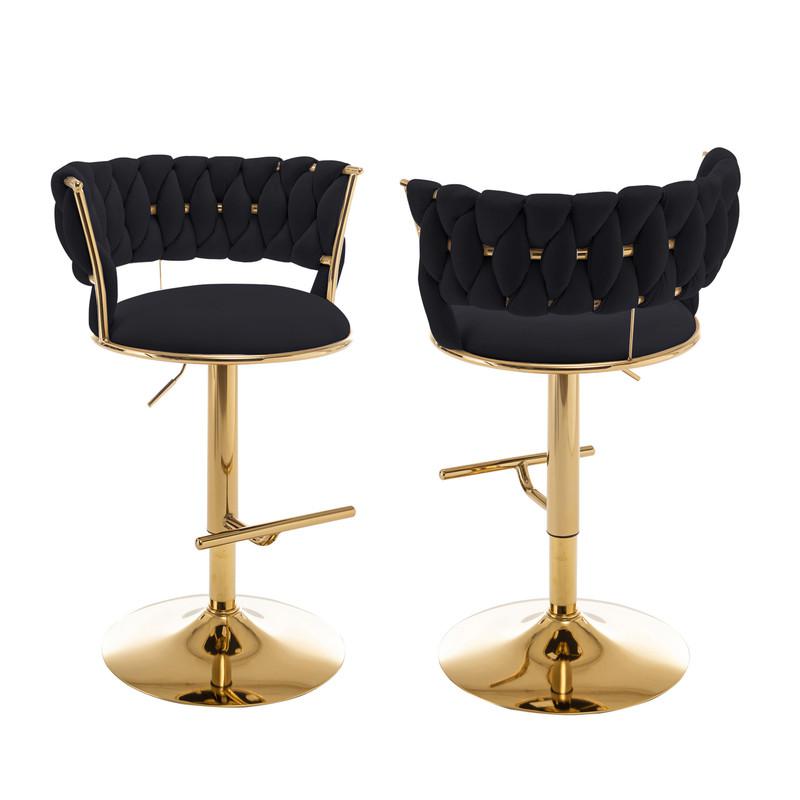 Black adjustable barstool with a gold color base (SET OF 2). Picture 1