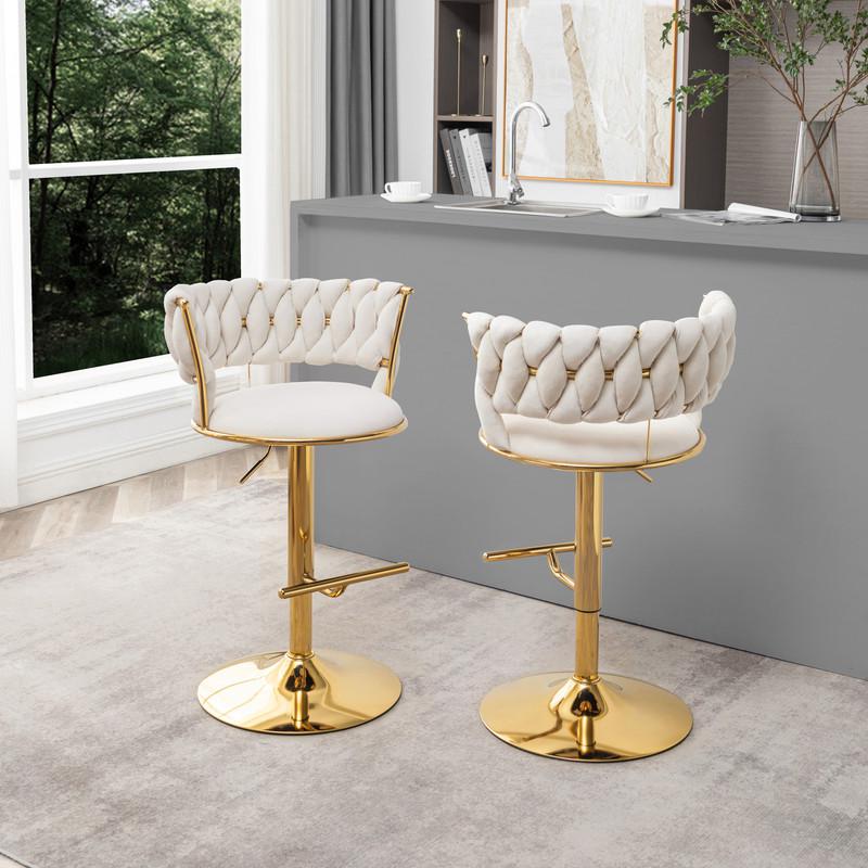 Cream adjustable barstool with gold color base (SET OF 2). Picture 3