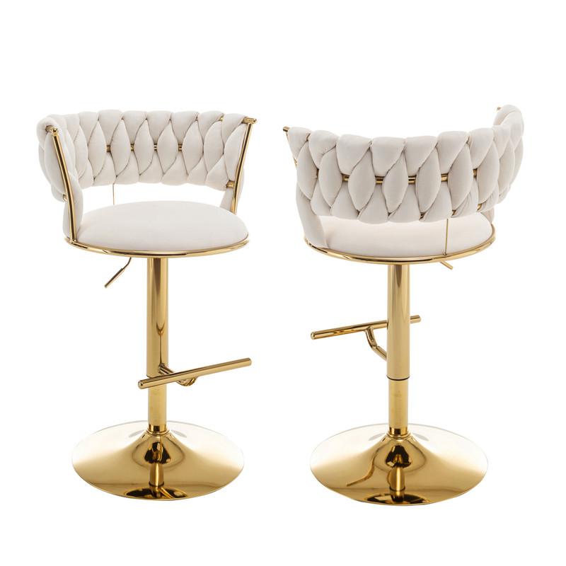 Cream adjustable barstool with gold color base (SET OF 2). Picture 1