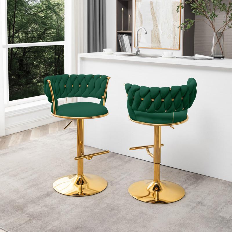 Emerald green adjustable barstool with gold color base (SET OF 2). Picture 3