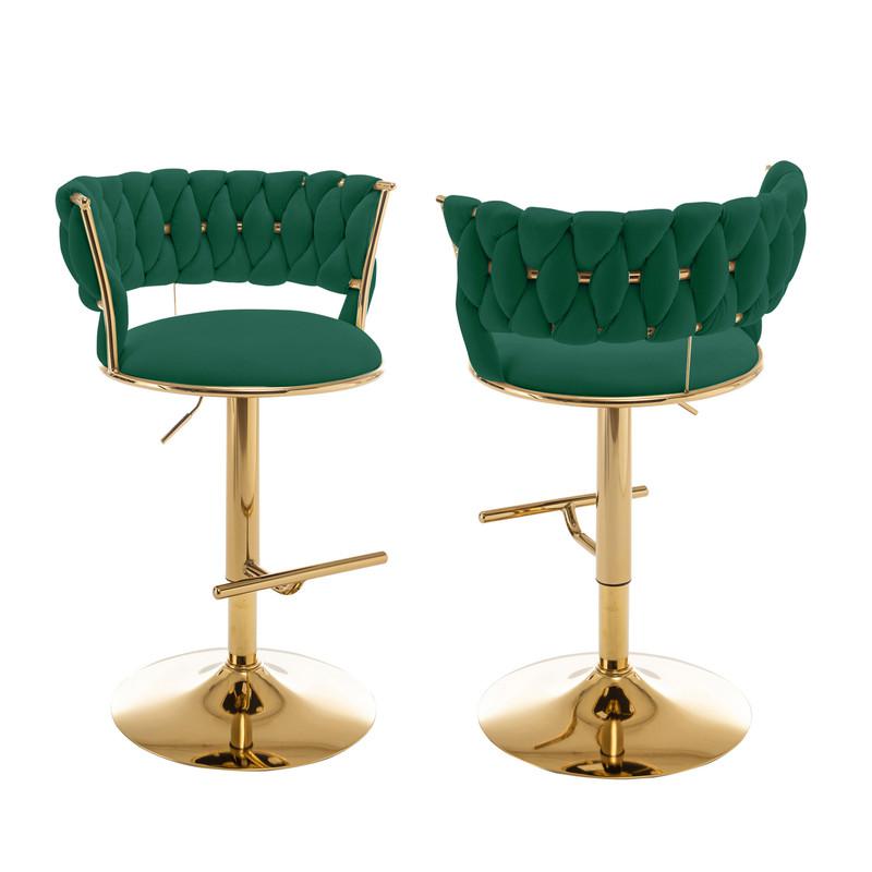 Emerald green adjustable barstool with gold color base (SET OF 2). Picture 1