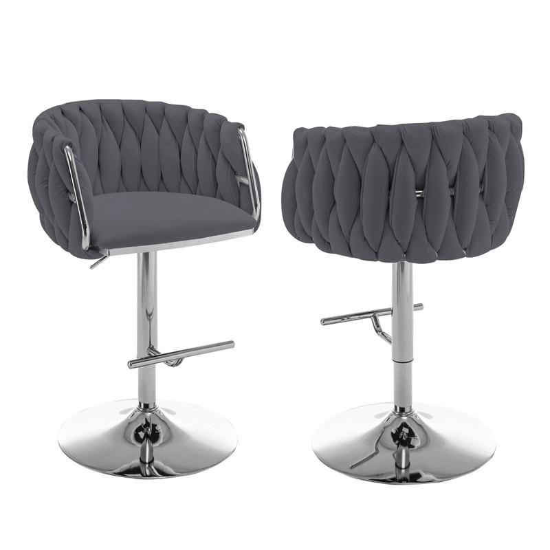 Velvet Upholstered barstool in Dark gray with Silver color base (SET OF 2). Picture 1
