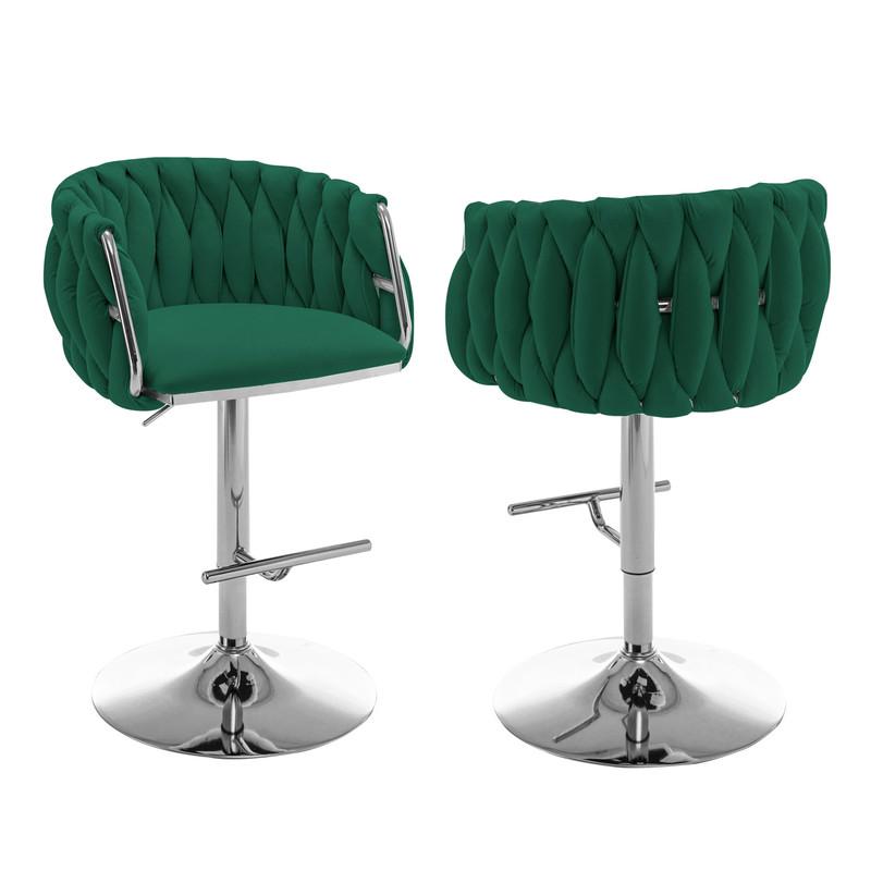 Velvet Upholstered barstool in Emerald green with Silver color base (SET OF 2). Picture 1