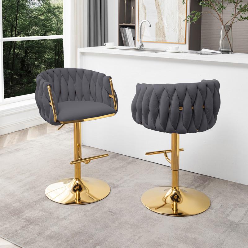 Velvet barstool in Dark grey fabric with a gold color base (SET OF 2). Picture 3