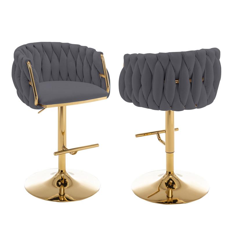Velvet barstool in Dark grey fabric with a gold color base (SET OF 2). Picture 1