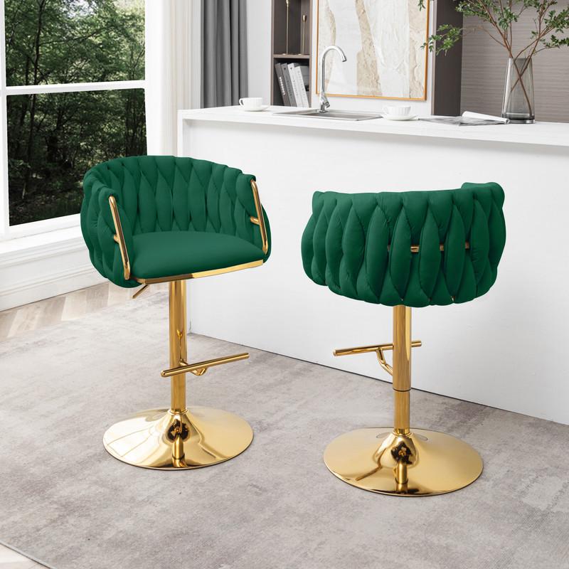 Vlevet Upholstered barstool in Emerald Green with a gold color base (SET OF 2). Picture 3