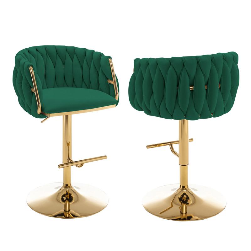 Vlevet Upholstered barstool in Emerald Green with a gold color base (SET OF 2). Picture 1