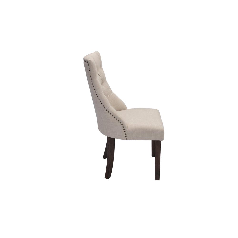 Classic Upholstered Side Chair Tufted in Linen Fabric w/Nailhead Trim **Set of 2**, Beige. Picture 3