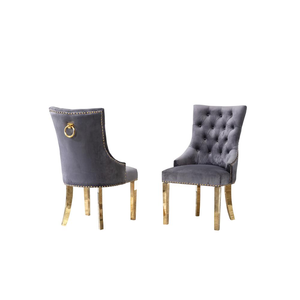 Tufted Velvet Upholstered Side Chairs, 4 Colors to Choose (Set of 2) - Dark grey 642. The main picture.