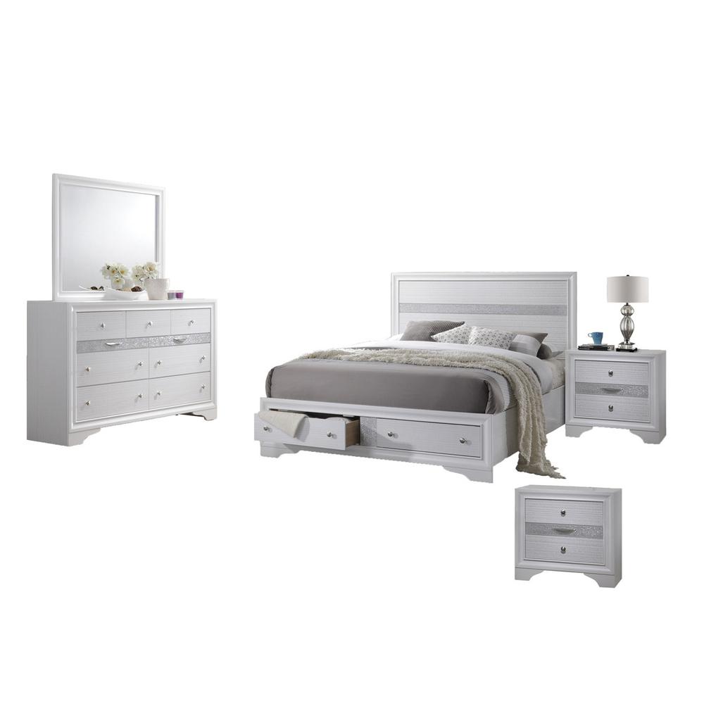 Catherine White 5 Piece Bedroom Set with extra Nightstand, Eastern King. Picture 1