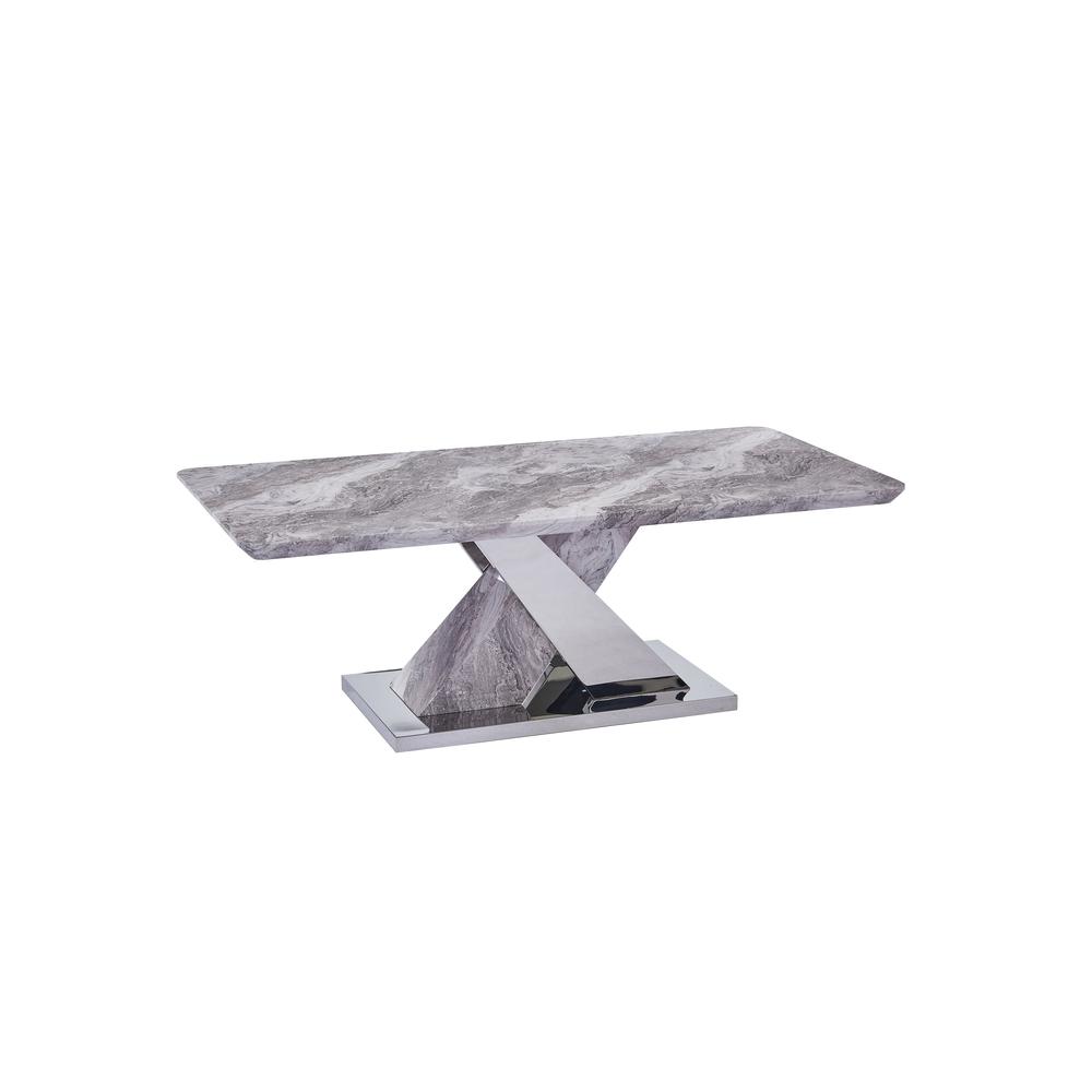 White Faux Marble Coffee Table w/Stainless Steel X-Base. Picture 2