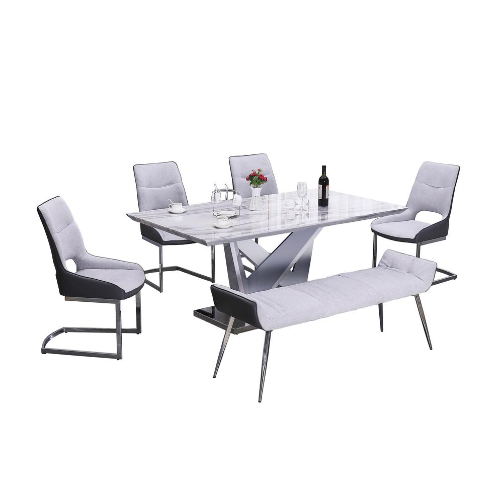 6PC Dining Set: 1 Faux Marble Top Dining Table, 4 Side Chairs, and 1 Bench. Picture 2