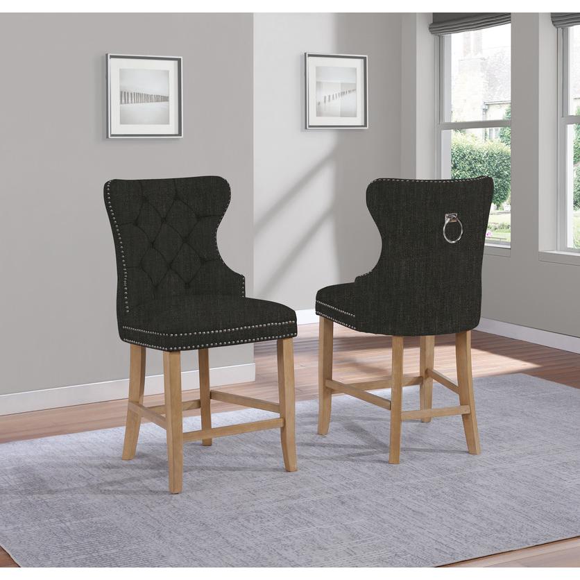 Dark Gray Linen Counterheight Chairs with Rustic Wood. Picture 2
