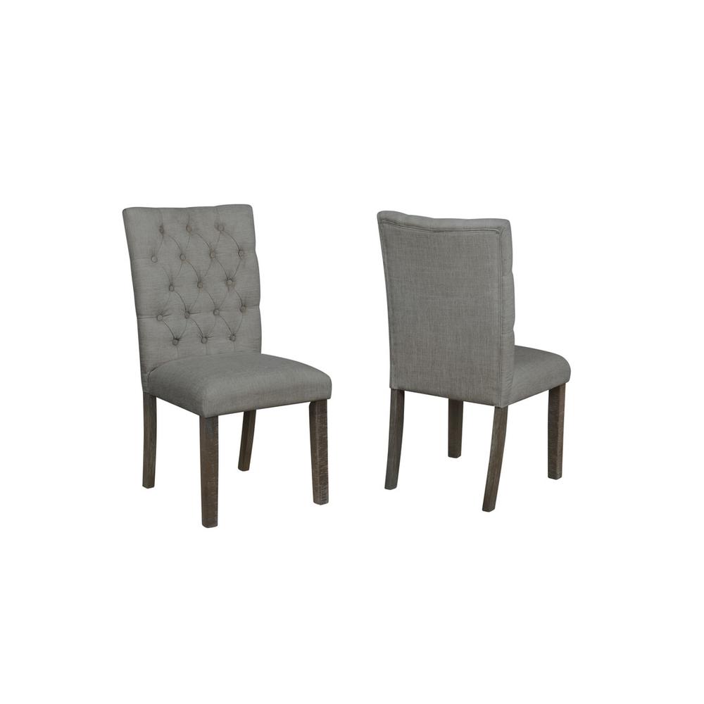 Classic Upholstered Side Chair Tufted in Linen Fabric **Set of 2**, Dark Grey. Picture 1