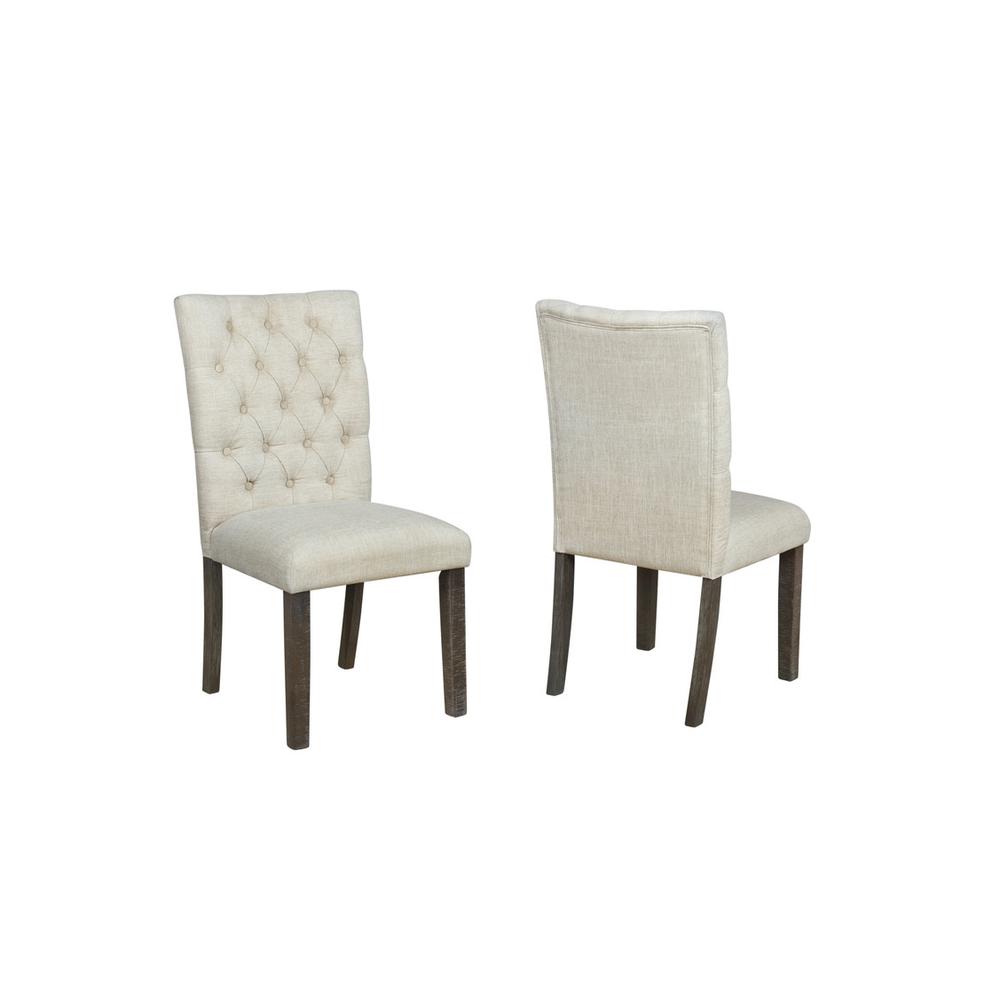Classic Upholstered Side Chair Tufted in Linen Fabric, Set of 2, Beige. Picture 1