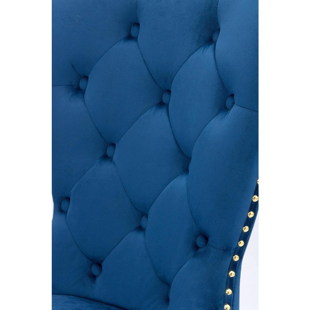 24" Tufted Velvet Upholstered Bar stool in Oceanic Blue, Set of 2, Oceanic Blue. Picture 3