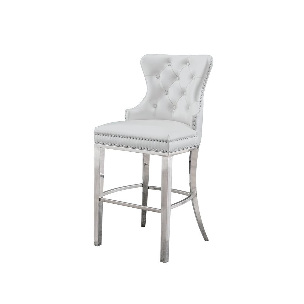 29" Uph Tufted Bar Stool Dining, White Faux Leather, Stainless Steel - Single. The main picture.