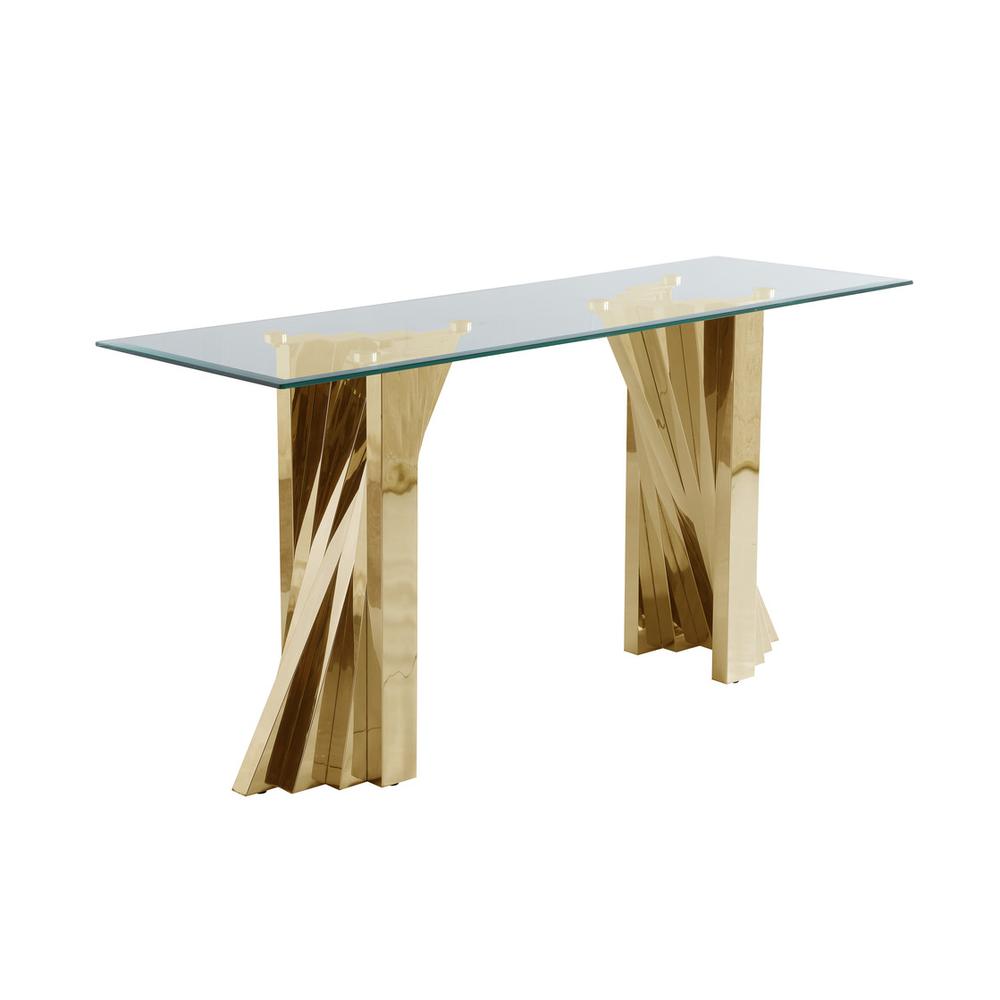 Glass Coffee Table Sets: Coffee Table, 2 End Tables and Console Table with Stainless Steel Gold Base. Picture 4