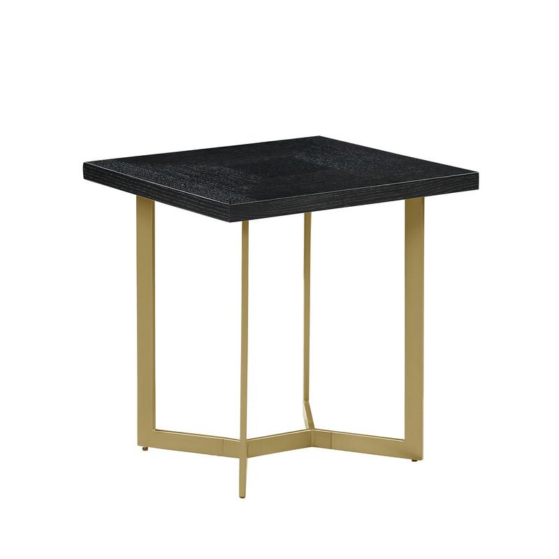 Black wood top end table w/ gold color iron legs. Picture 1