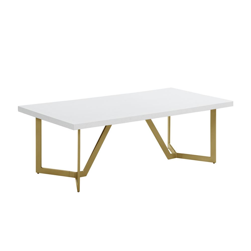 White wood top coffee table w/ gold color iron legs. Picture 1