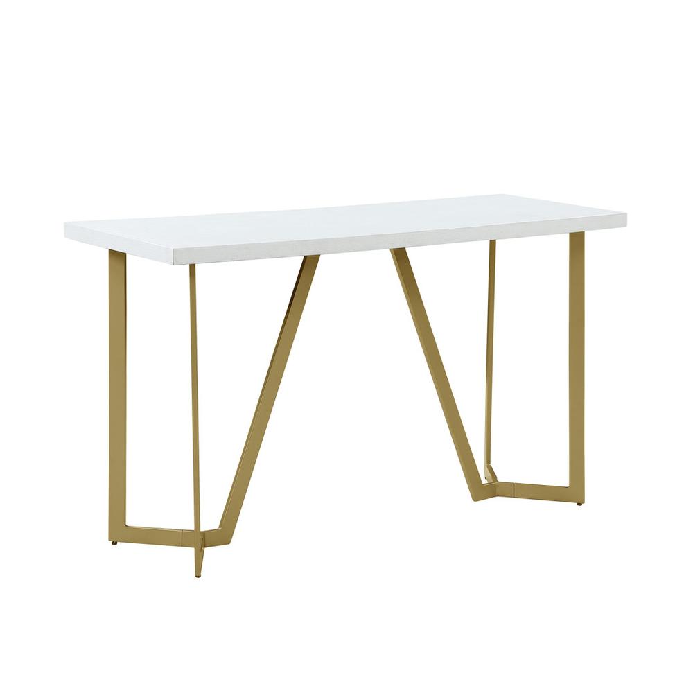 White wood top console table w/ gold color iron legs. Picture 1
