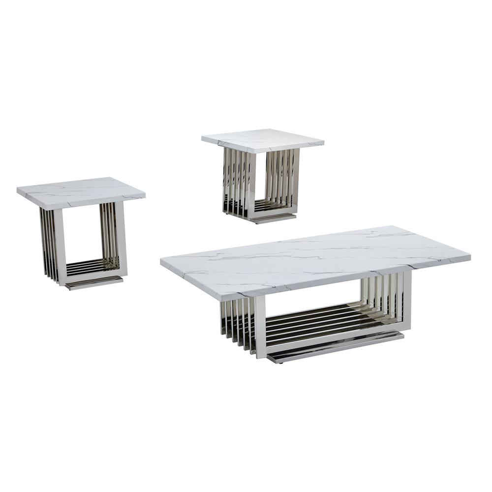 3pc- white marble coffee table set (Coffee + 2 End tables). Picture 1