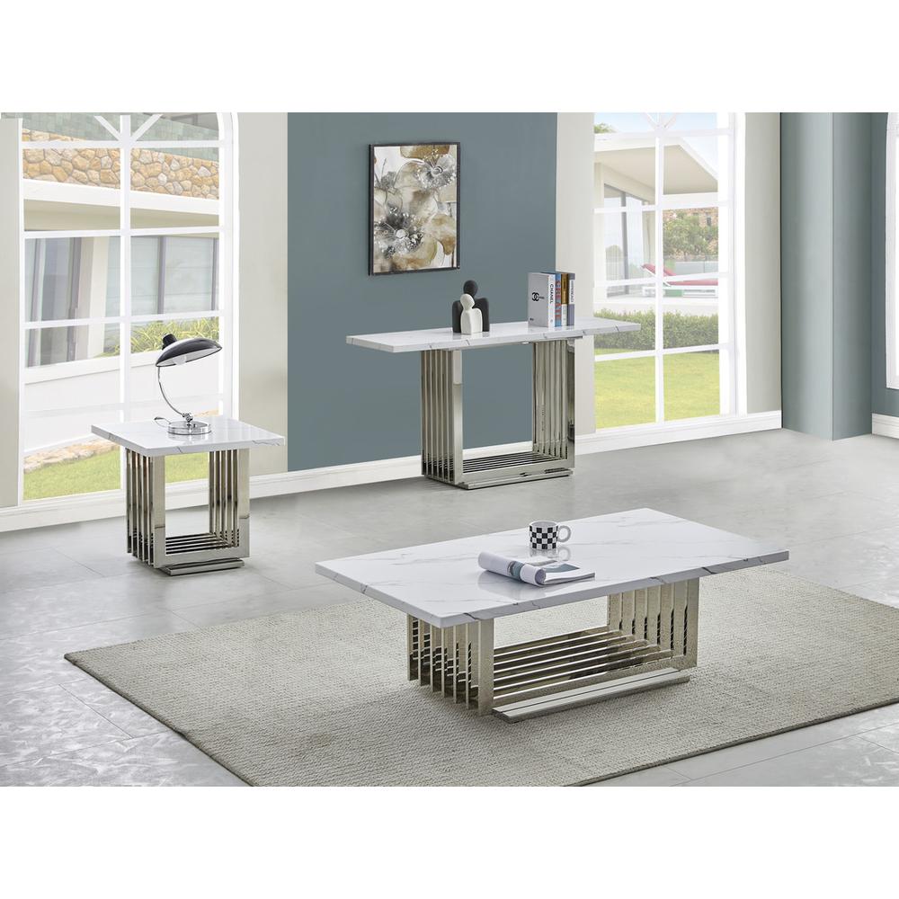 3pc- white marble coffee table set (Coffee + End + Console table). Picture 3