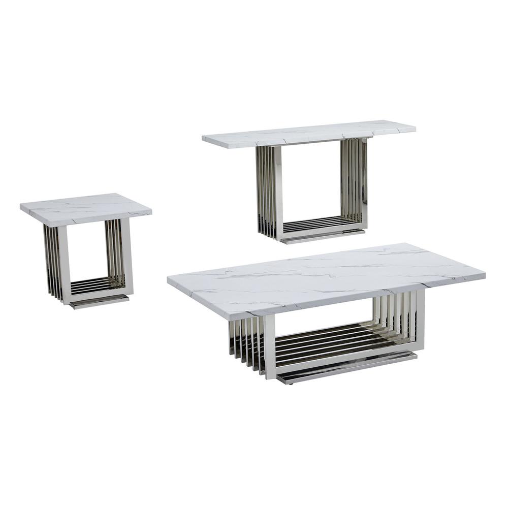 3pc- white marble coffee table set (Coffee + End + Console table). Picture 1