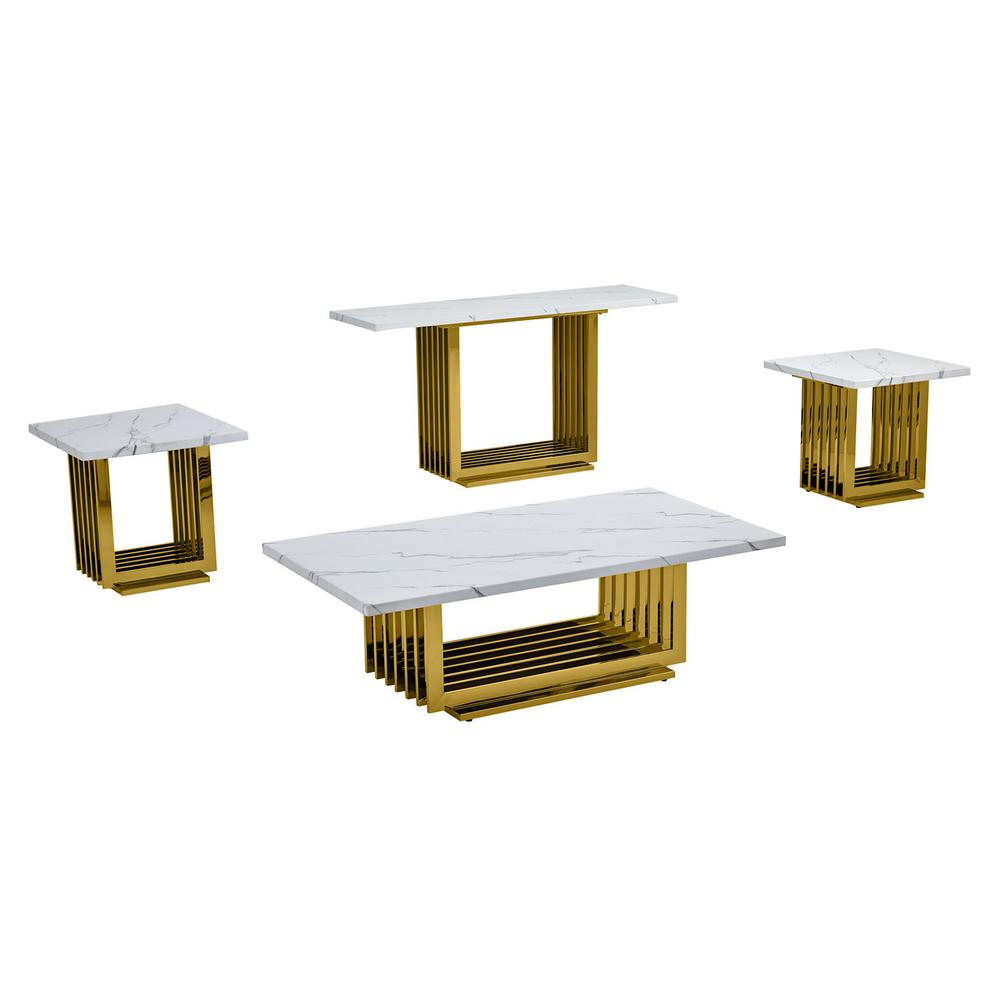 4pc- white marble coffee table set (Coffee + 2 End + Console table). Picture 1
