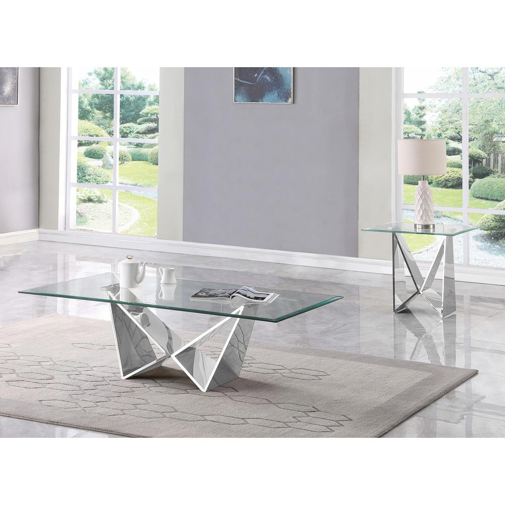 2pc clear glass coffee table set with silver base (Coffee + End table). Picture 4