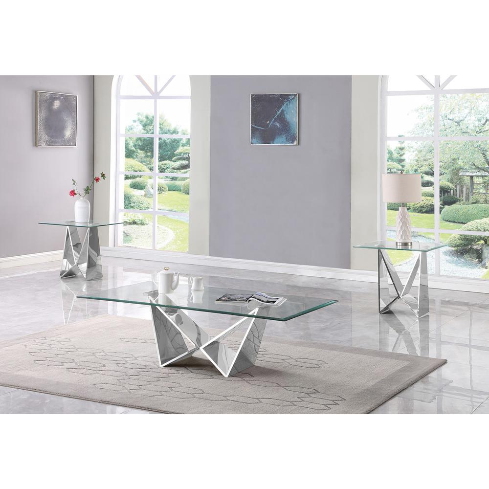3pc clear glass coffee table set with silver base (Coffee + 2 End table). Picture 4