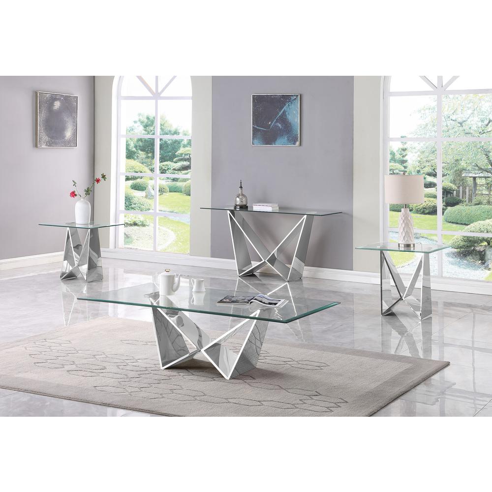 4pc glass coffee table set with silver base (Coffee + 2 End + Console table). Picture 5