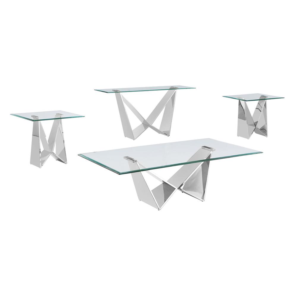 4pc glass coffee table set with silver base (Coffee + 2 End + Console table). Picture 1