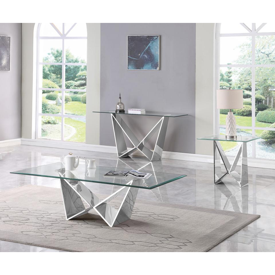 3pc glass coffee table set with silver base (Coffee + End + Console table). Picture 4