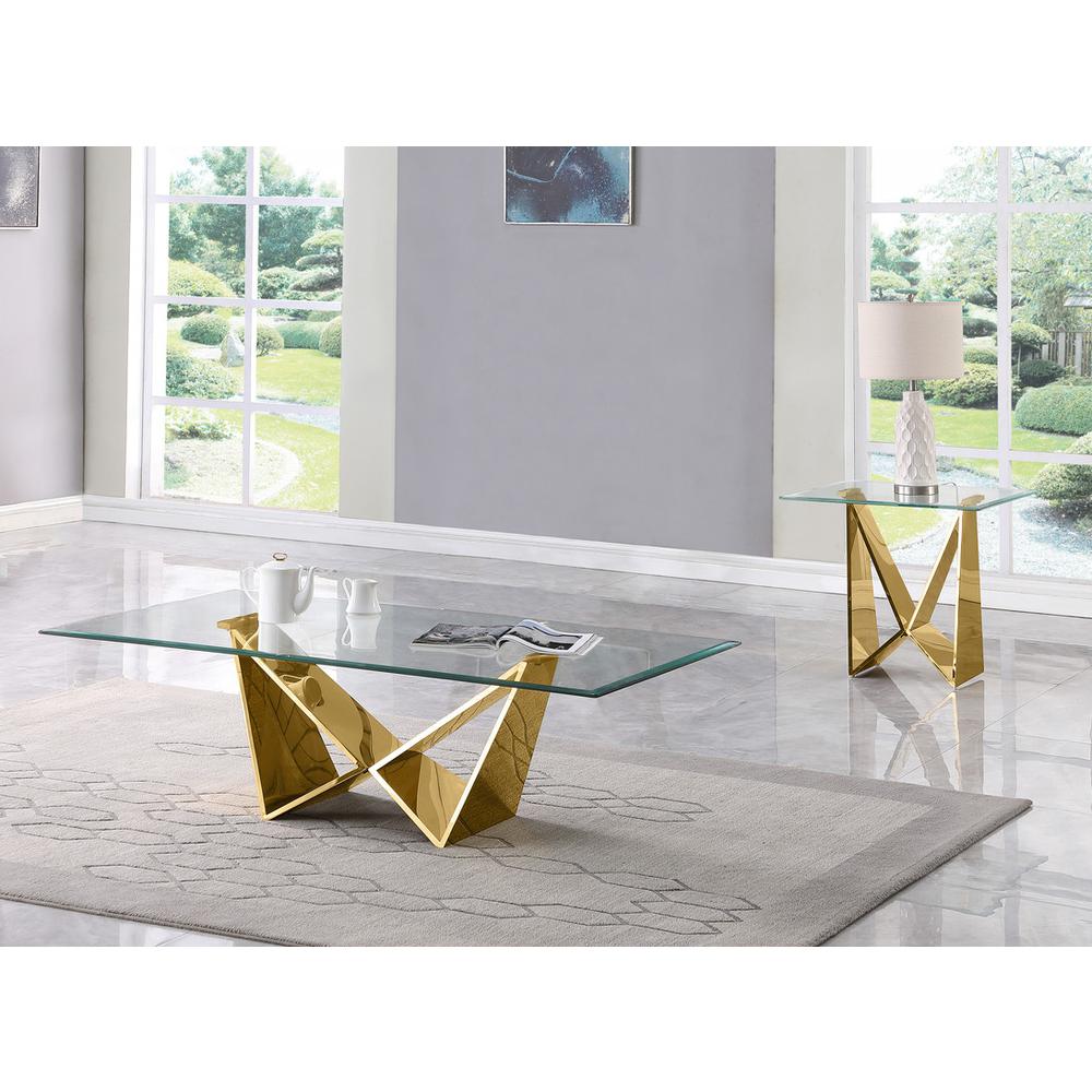 2pc clear glass coffee table set with gold base (Coffee + End table). Picture 4