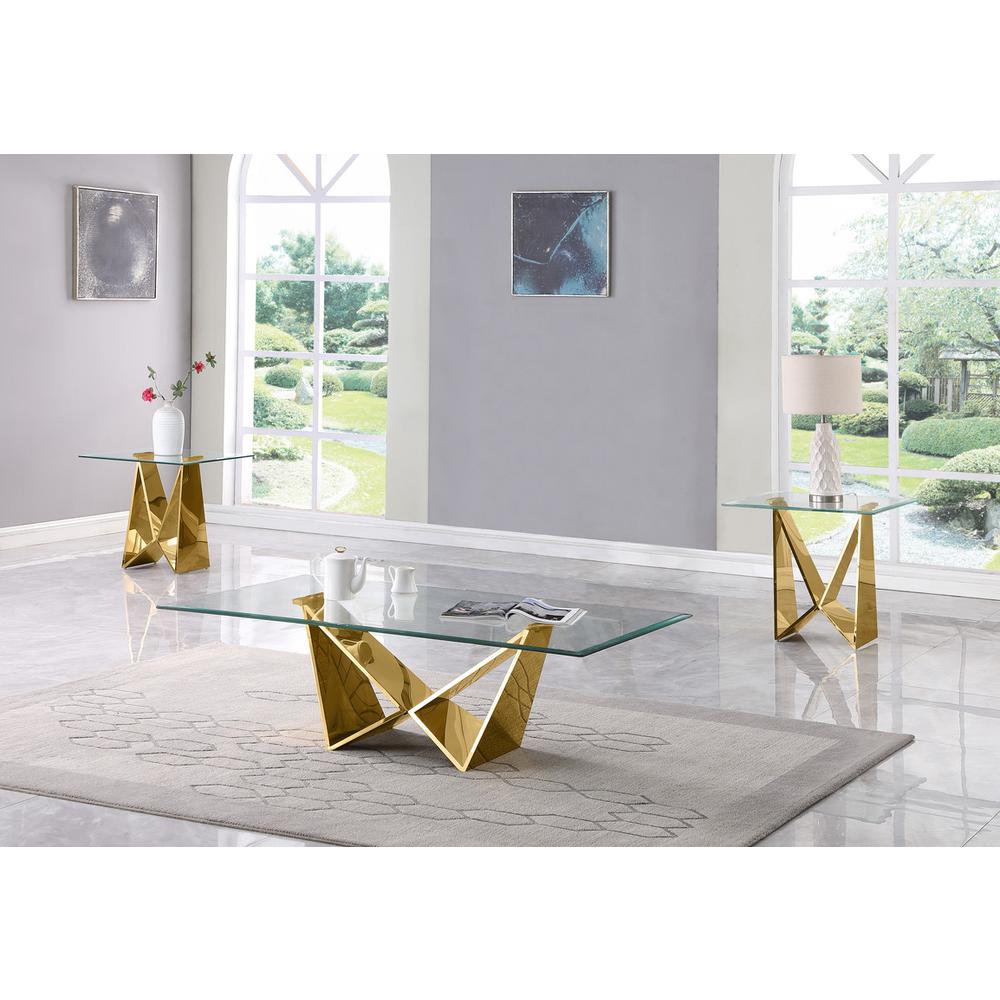 3pc clear glass coffee table set with gold base (Coffee + 2 End table). Picture 4