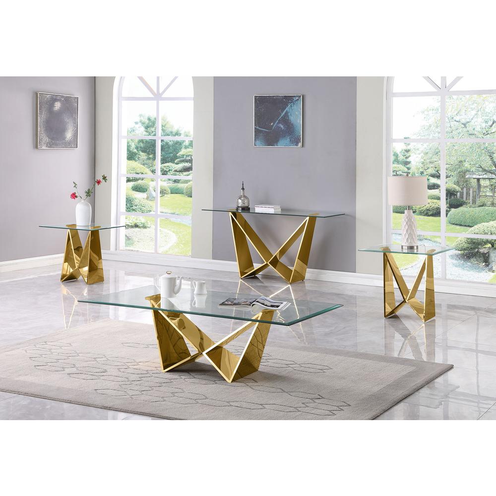 4pc glass coffee table set with gold base (Coffee + 2 End + Console table). Picture 5