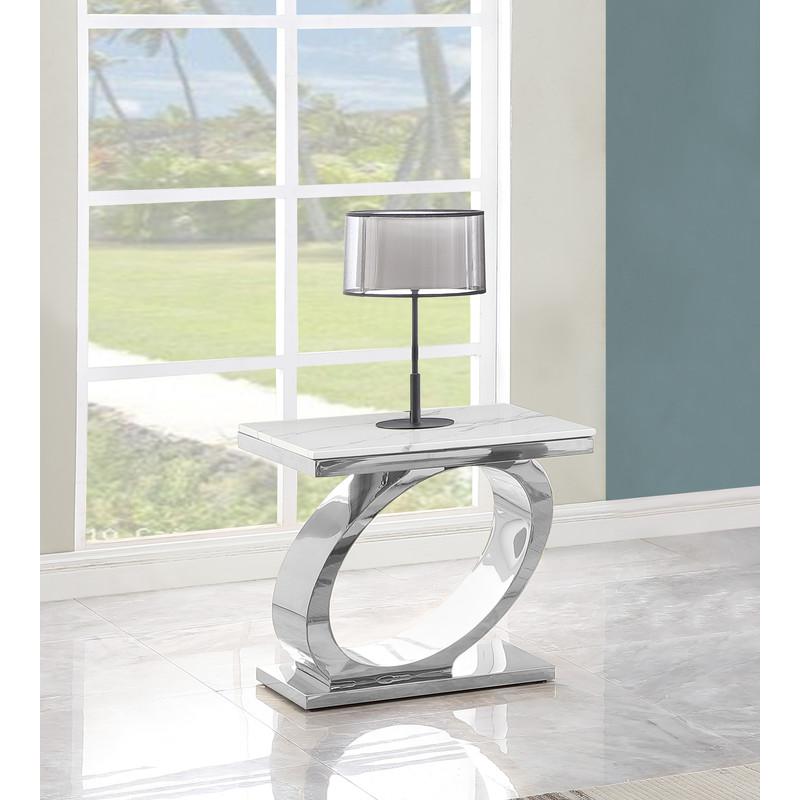 White marble top end table with silver base. Picture 2