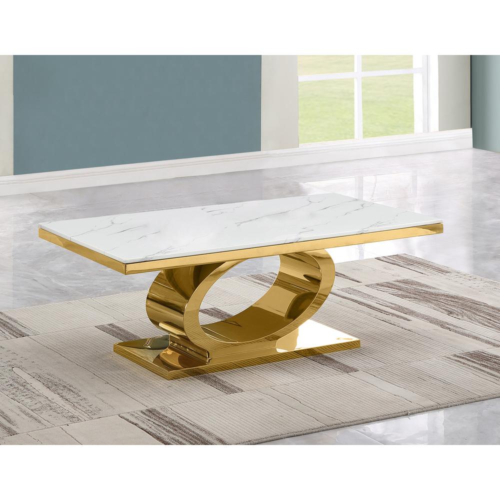 4pc White marble coffee table set with gold color base. Picture 3