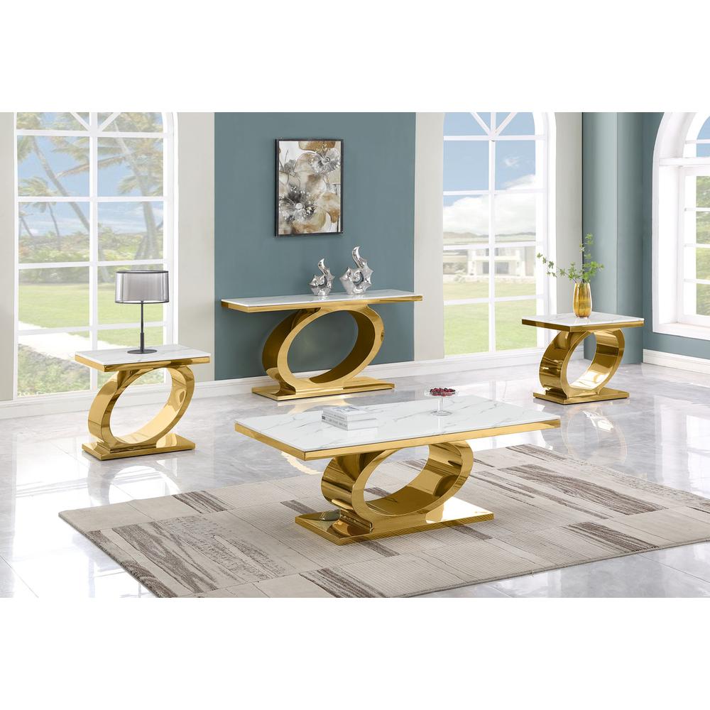 4pc White marble coffee table set with gold color base. Picture 2