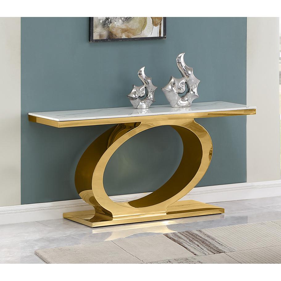 White marble top console table with gold color base. Picture 2