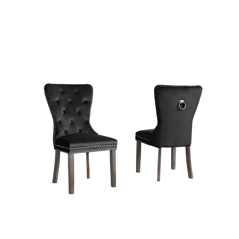 Black Velvet Tufted Dining Side Chair - Set of 2. Picture 2
