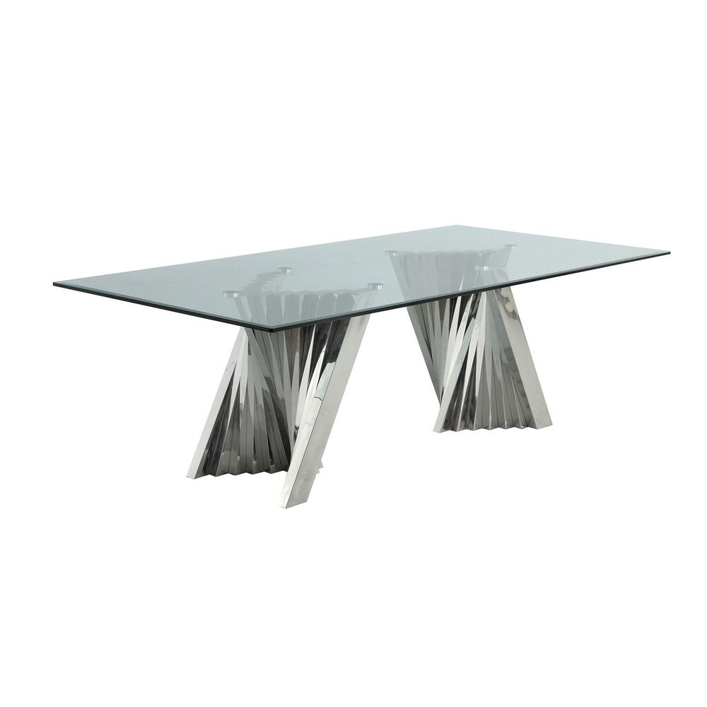 9pc dining set- Recatngle Glass table with silver color base and Dark Grey velvet chairs. Picture 3
