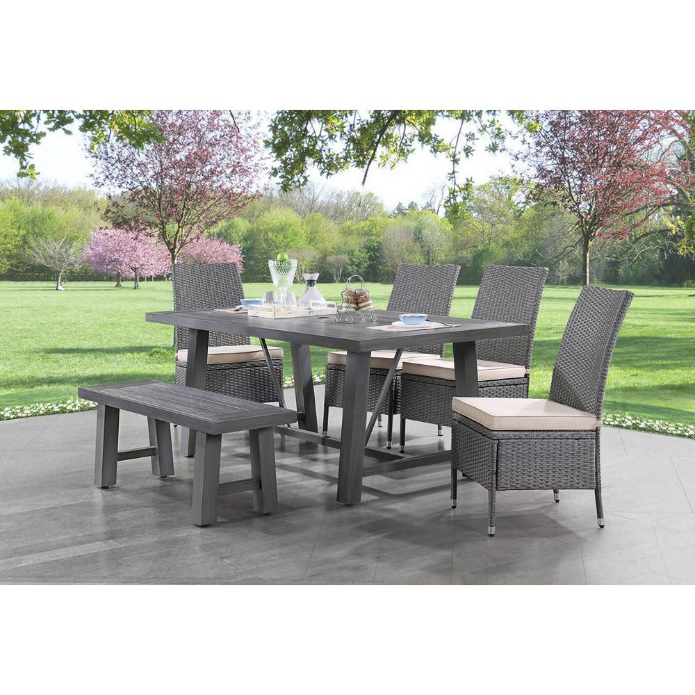 6-piece outdoor dining set with 4 side chairs and 1 dining bench. Picture 5