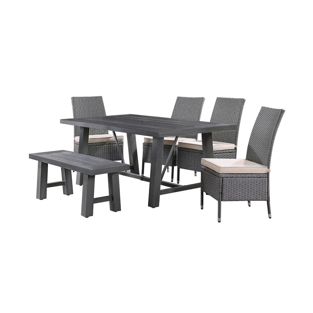 6-piece outdoor dining set with 4 side chairs and 1 dining bench. Picture 1
