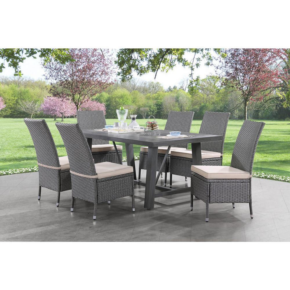 7-piece outdoor dining set with 6 side chairs made out of PE wicker. Picture 4