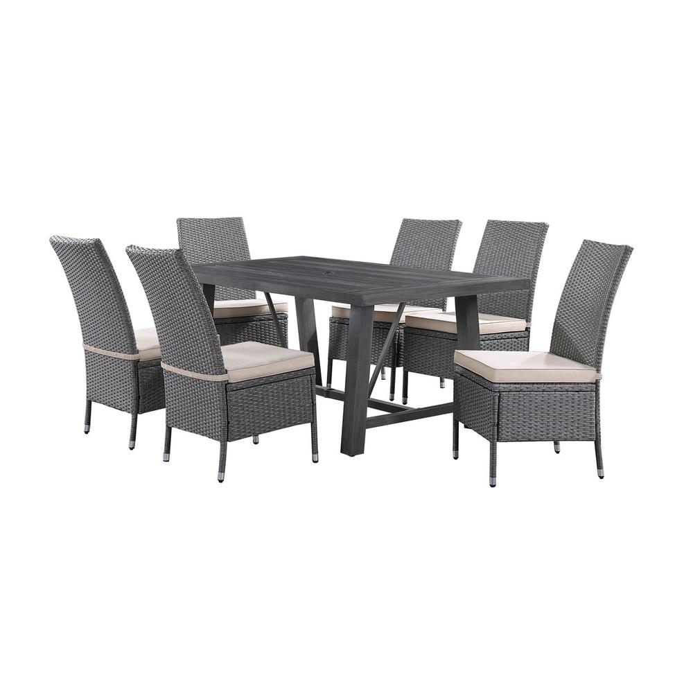 7-piece outdoor dining set with 6 side chairs made out of PE wicker. Picture 1