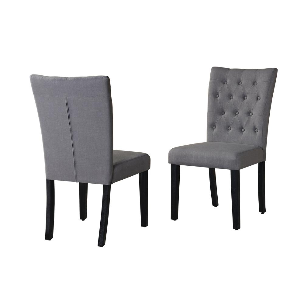 Classic Upholstered Side Chair Tufted in Linen Fabric, Set of 2, Dark Grey. Picture 1